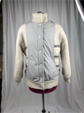 Wool-Blend Grey and Cream Bomber Jacket